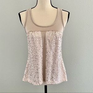 Day trip Tank Top Beige Taupe White Sequin Size Small